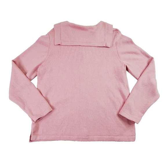 Vintage Orvis Cardigan Women Medium Pink Knit Sweater Sailor Flap Collar Minimal - Picture 2 of 16